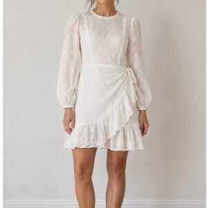 J. Crew White Cotton Wrap Mini Dress Victorian Cottage Preppy Size Large